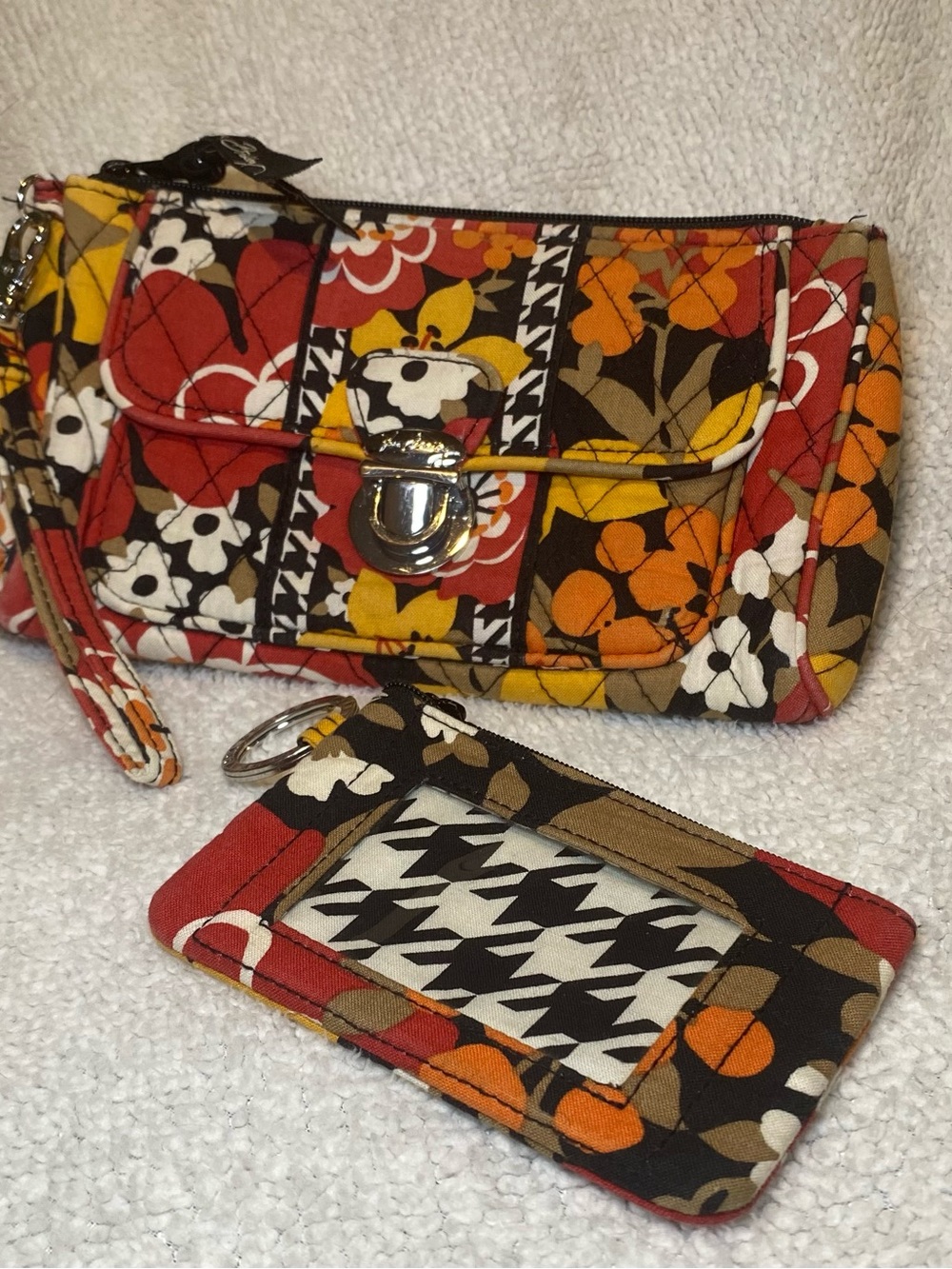 Vera Bradley Floral Patchwork Wristlet in Red, Orange, Yellow and Brown